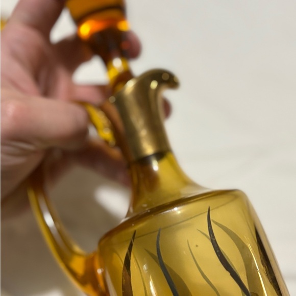 Vintage Amber Glass Decanter Set with Glasses - Picture 7 of 13